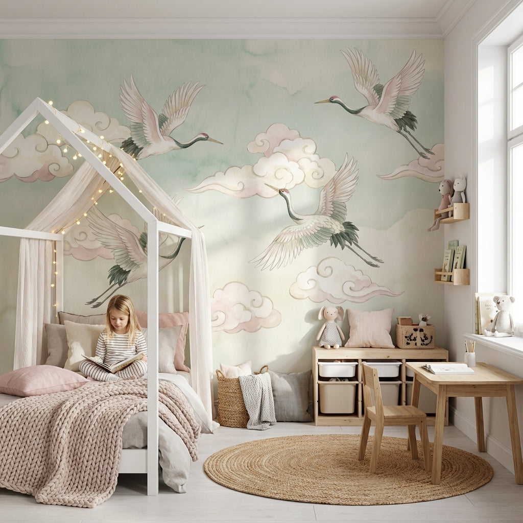 Muted Green Wallpaper Pastel Watercolor Wall Mural