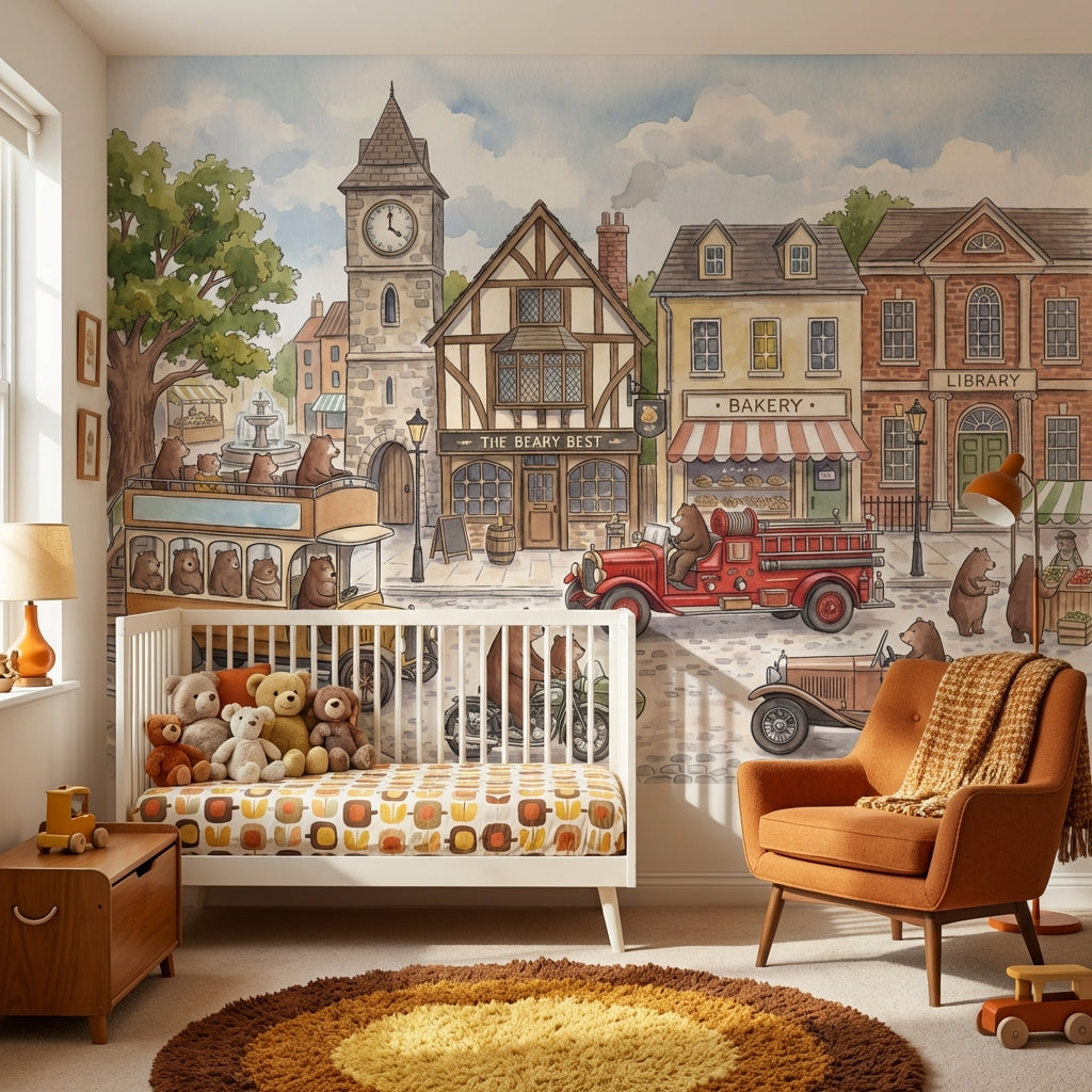 Storybook Village Wallpaper Watercolor Whimsical Wall Mural