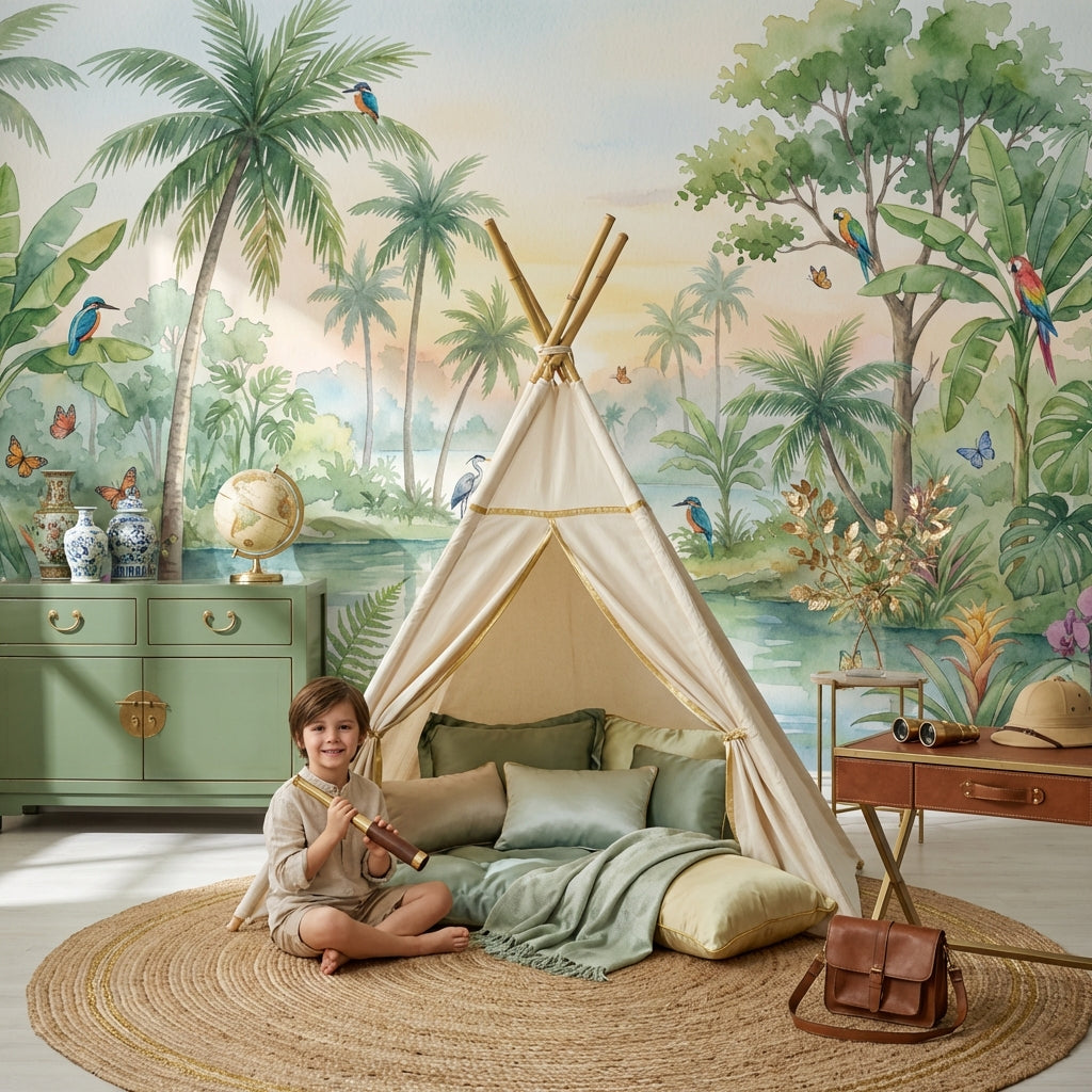 Tropical Landscape Wallpaper Watercolor Lush Green Foliage Wall Mural