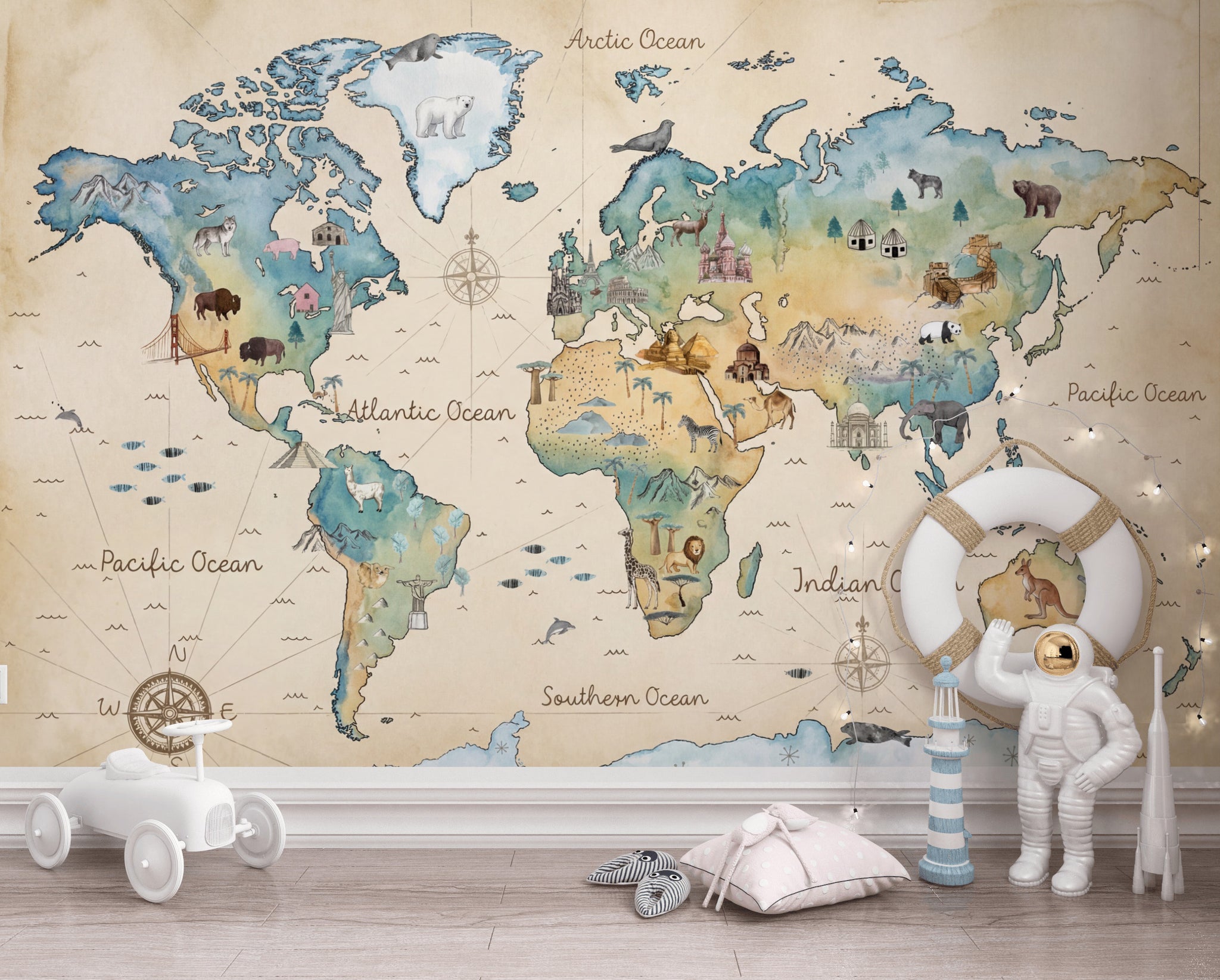 World Map Wallpaper Global Atlas Travel Cartography Removable Wall Decor