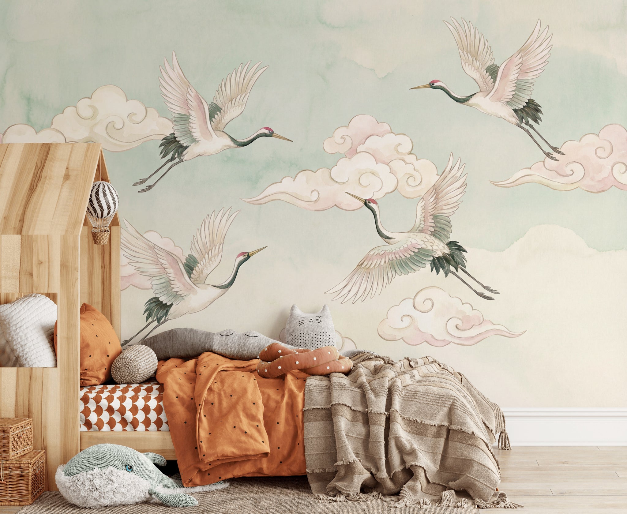 Muted Green Wallpaper Pastel Watercolor Wall Mural
