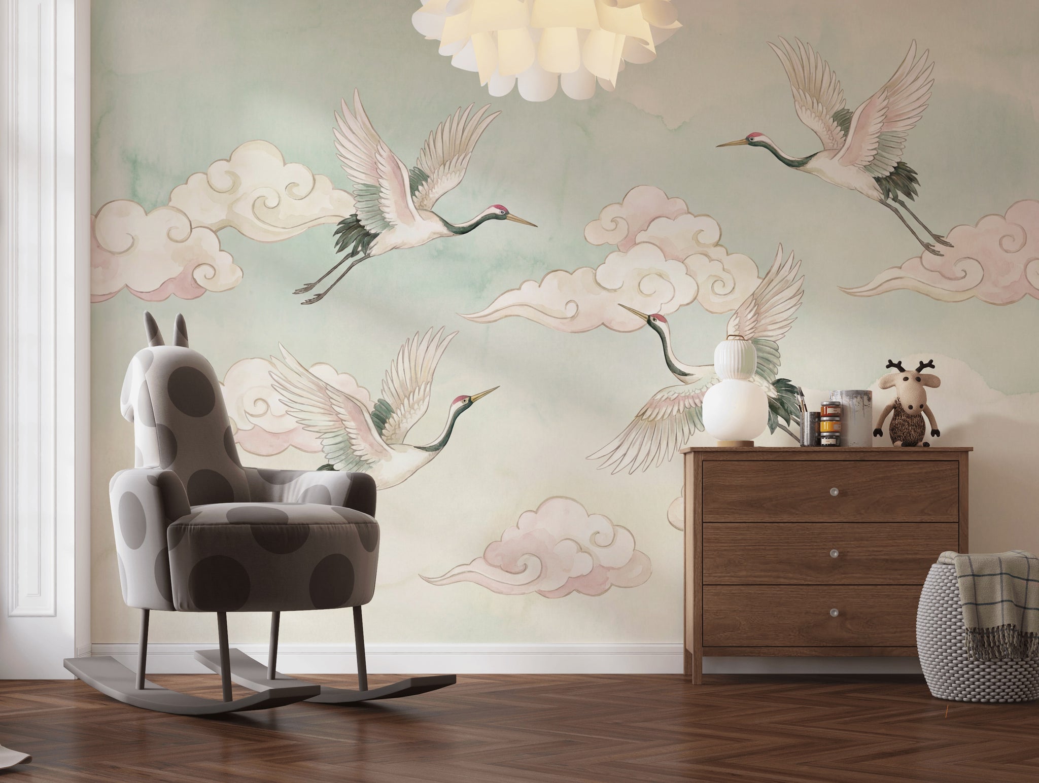 Muted Green Wallpaper Pastel Watercolor Wall Mural