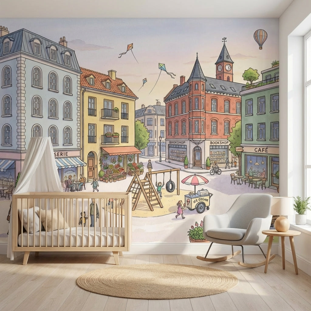 Hot Air Balloon Wallpaper City Square Patisserie Wall Mural