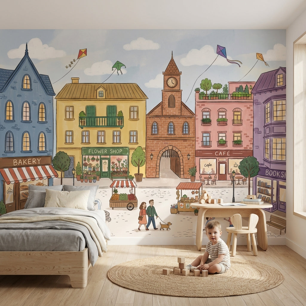 Town Square Wallpaper European Street Bright Wall Mural