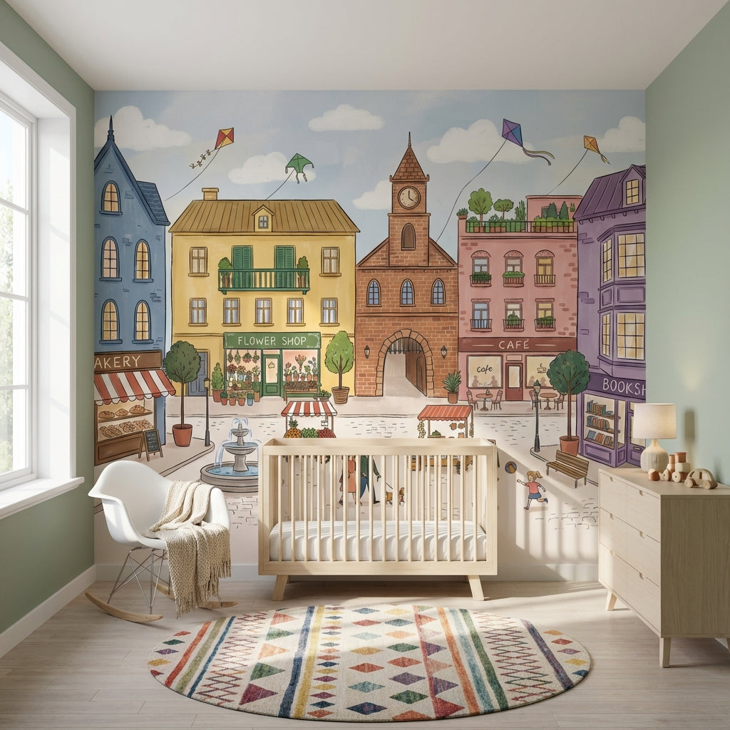 Town Square Wallpaper European Street Bright Wall Mural