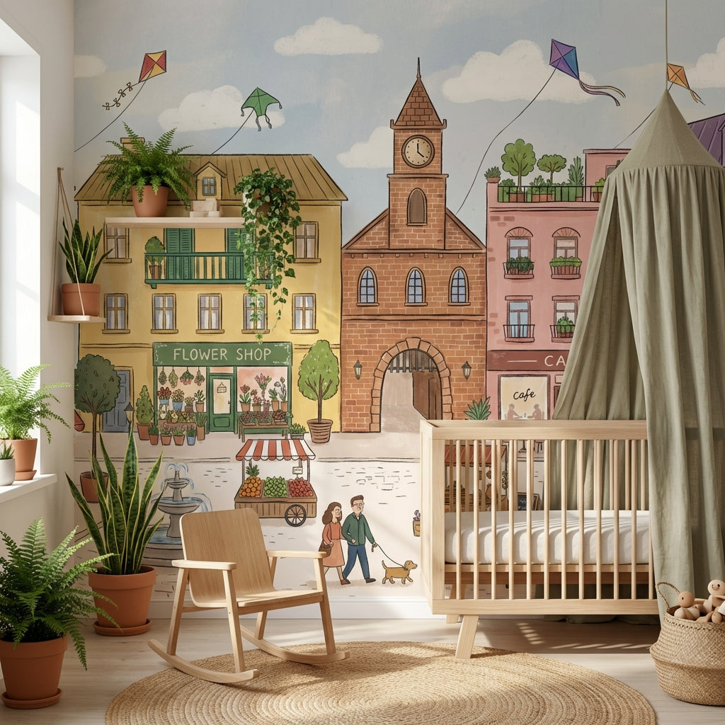 Town Square Wallpaper European Street Bright Wall Mural