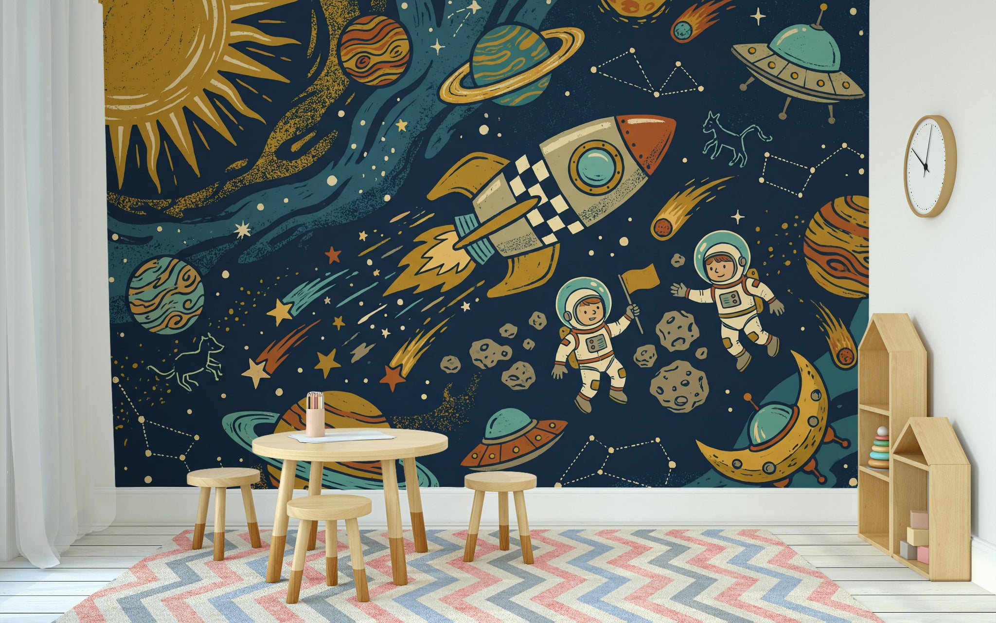 Dark Space Wallpaper Rocket Astronauts Wall Mural