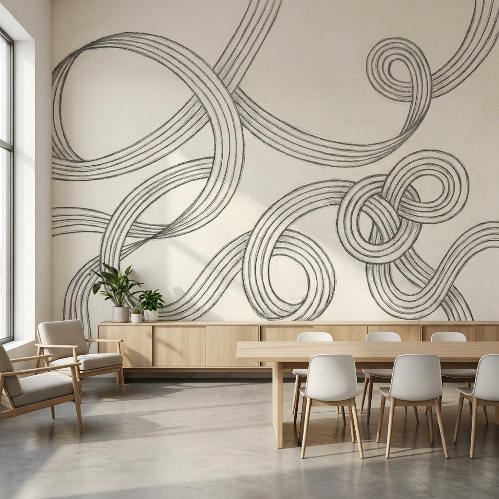 Abstract Line Art Wallpaper Looping Ribbons Interlocking Knots Wall Mural