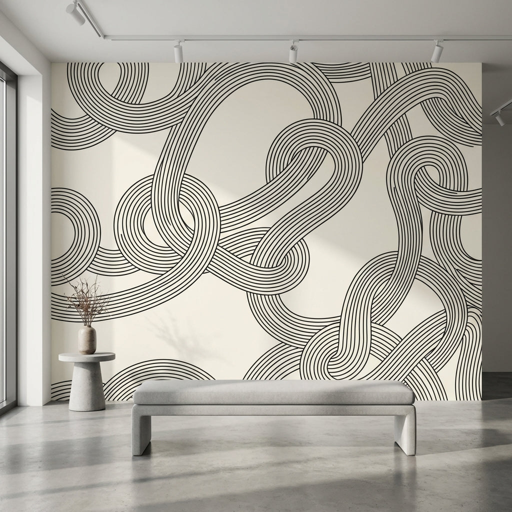 Abstract Loops Wallpaper Interlocking Ribbons Geometric Linework Removable Wall Decor