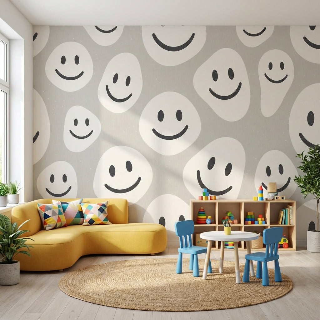 Smiley Faces Wallpaper Playful Graphic Removable Wall Decor