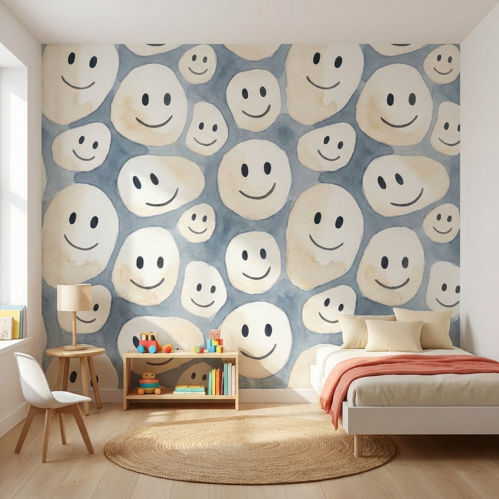 Watercolor Texture Wallpaper Abstract Pattern Smiley Face Wall Mural