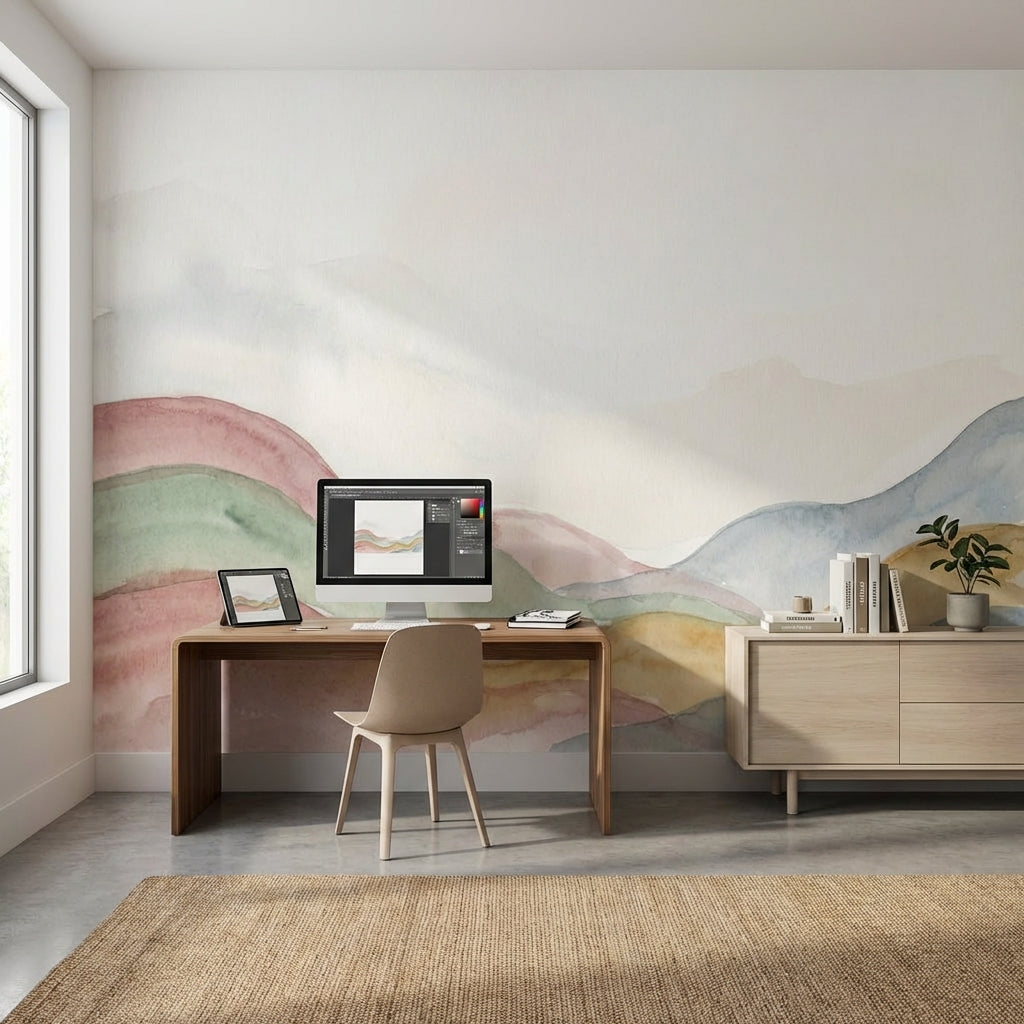 Watercolor Wallpaper Pastel Hills Abstract Landscape Wall Mural