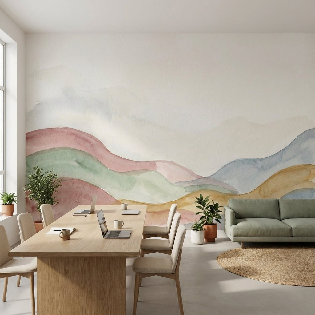 Watercolor Wallpaper Pastel Hills Abstract Landscape Wall Mural