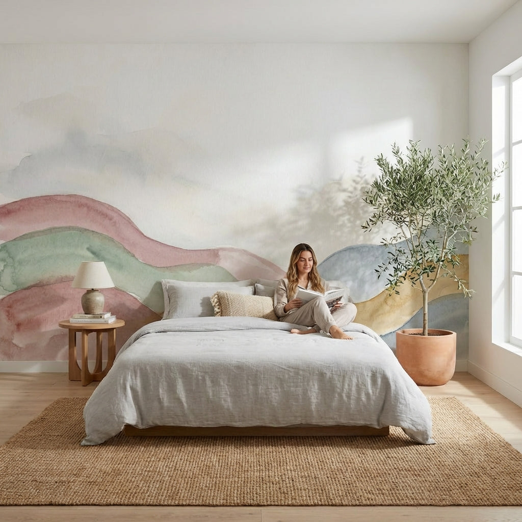 Watercolor Wallpaper Pastel Hills Abstract Landscape Wall Mural