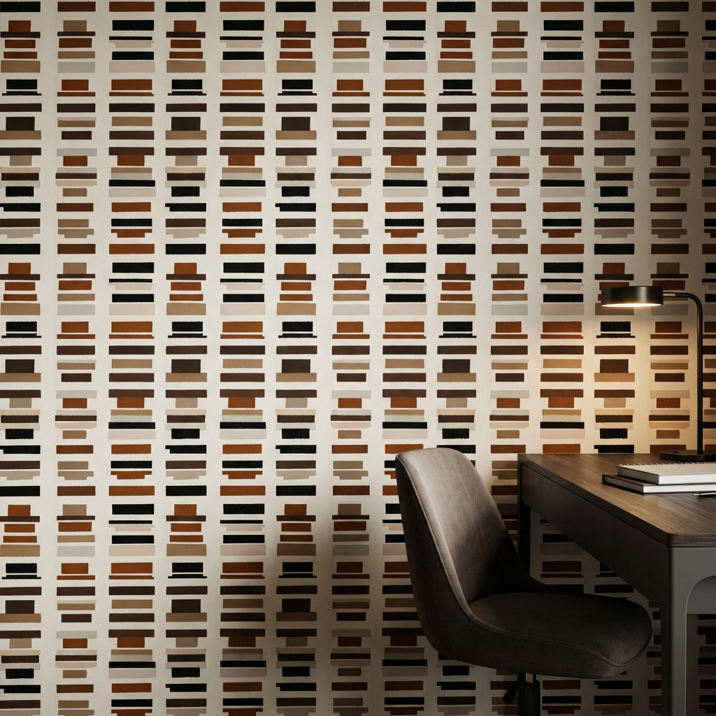 Abstract Geometric Wallpaper Horizontal Brushstrokes Earth Tones Decorative Mural