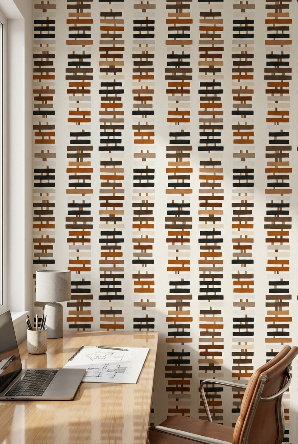 Abstract Geometric Wallpaper Stacked Rectangles Removable Earth Tones Wall Art