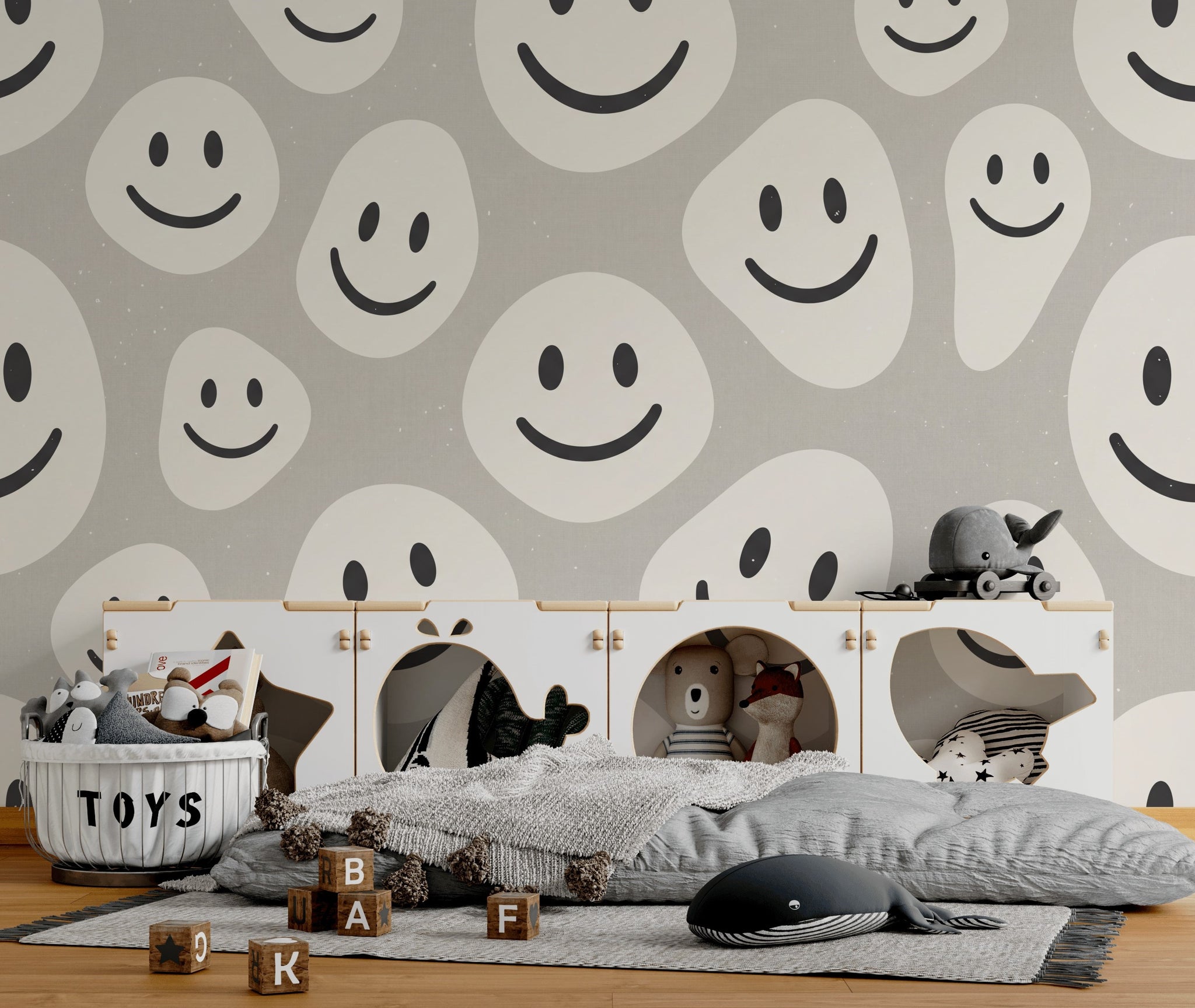 Smiley Faces Wallpaper Playful Graphic Removable Wall Decor