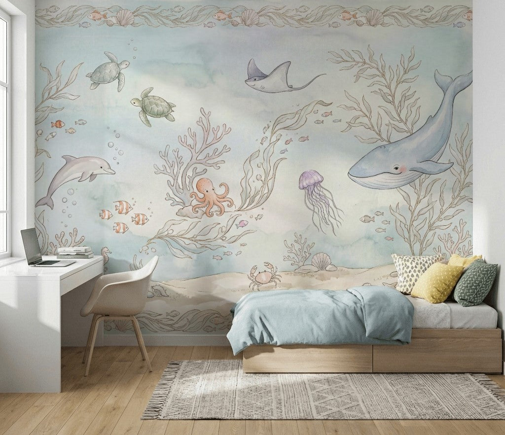 Underwater Wallpaper Ocean Watercolor Wall Mural