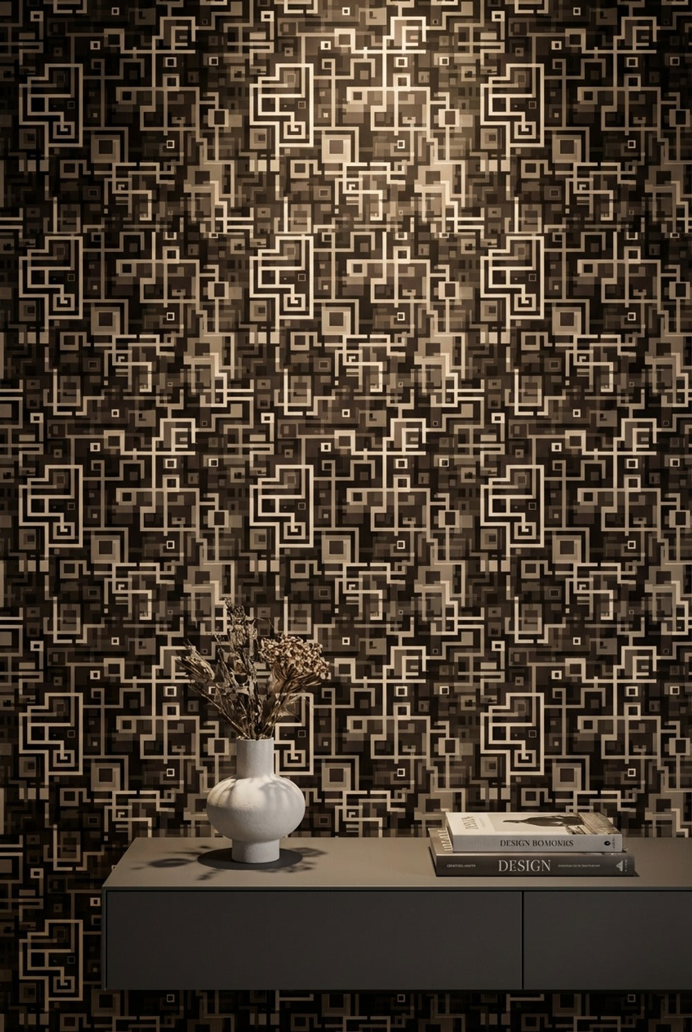 Dark Geometric Wallpaper Abstract Squares Maze Pattern Decorative Mural