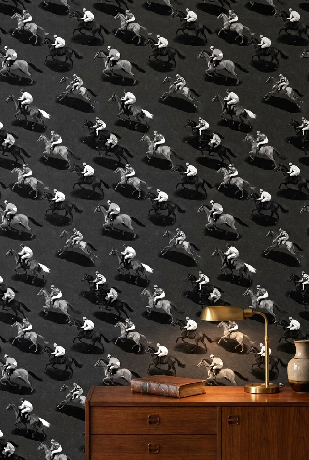 Horse Racing Wallpaper Monochrome Repeating Pattern Decorative Mural