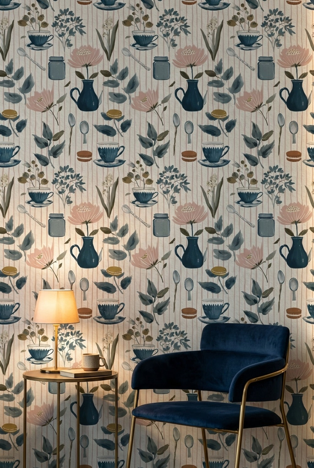 Teacup And Saucer Wallpaper Floral Removable Scandinavian Modern Wall Art