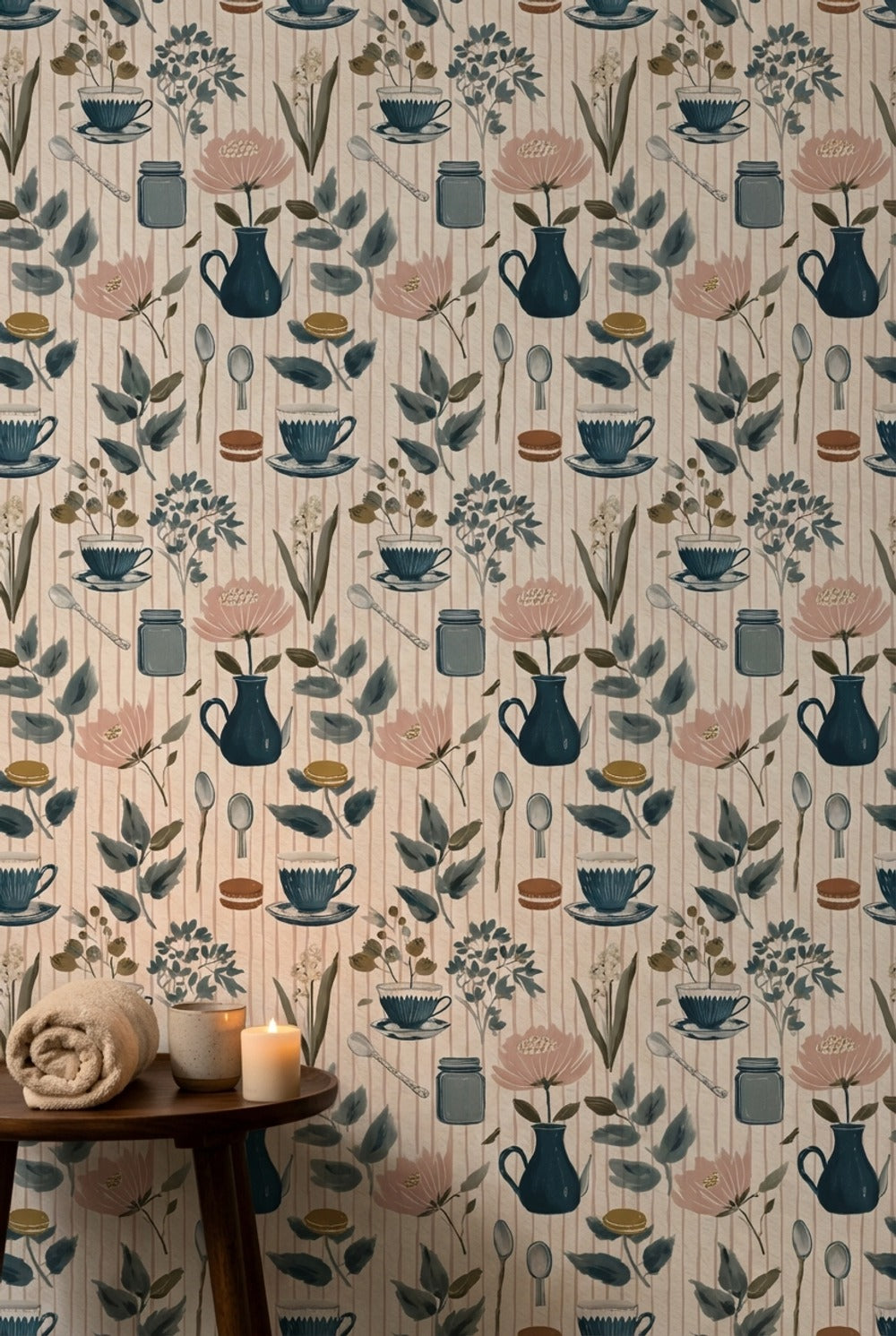 Teacup And Saucer Wallpaper Floral Removable Scandinavian Modern Wall Art