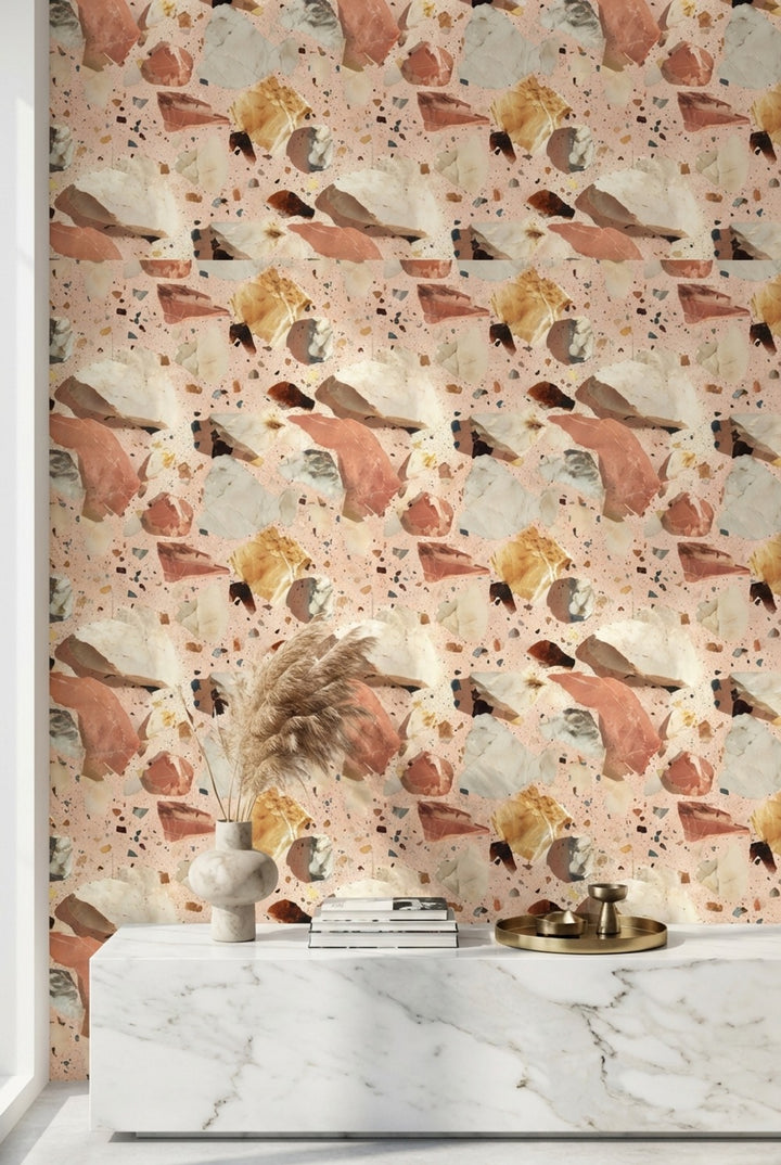 Terrazzo Wallpaper Stone Chips Marble Fragments Decorative Mural