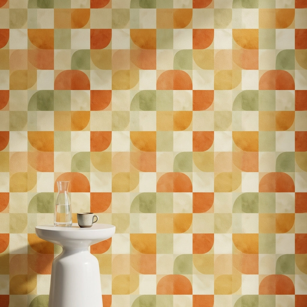 Mid-Century Modern Wallpaper Retro Removable Geometric Wall Art