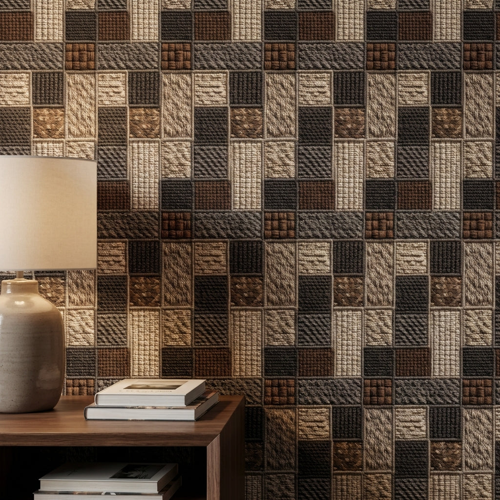 Patchwork Wallpaper Geometric Woven Texture Decorative Mural