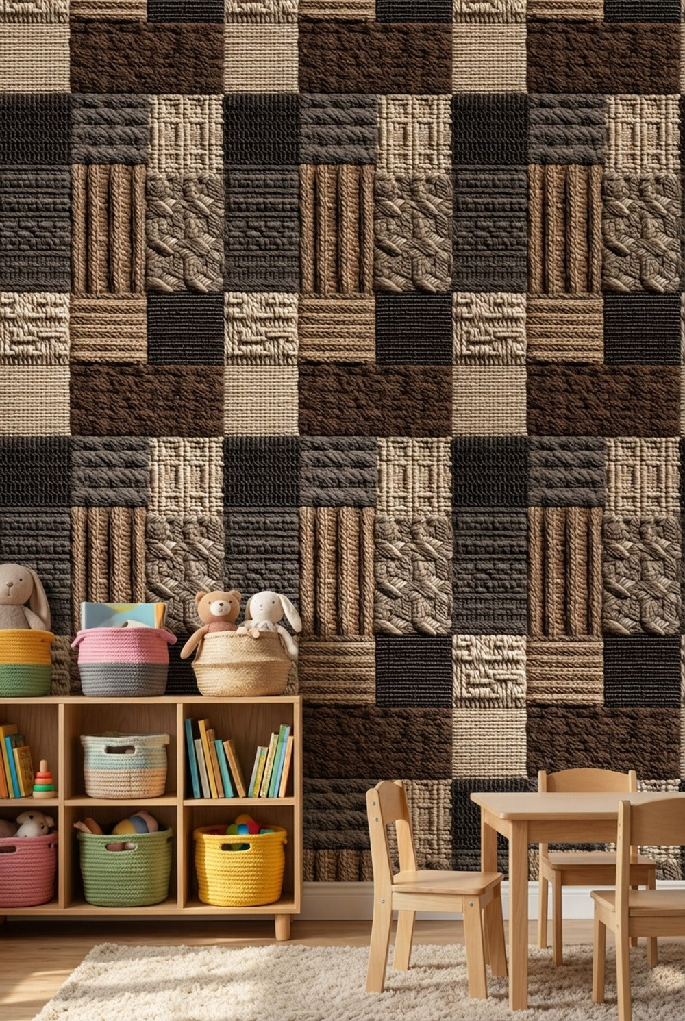 Textured Wallpaper Woven Removable Patchwork Wall Art