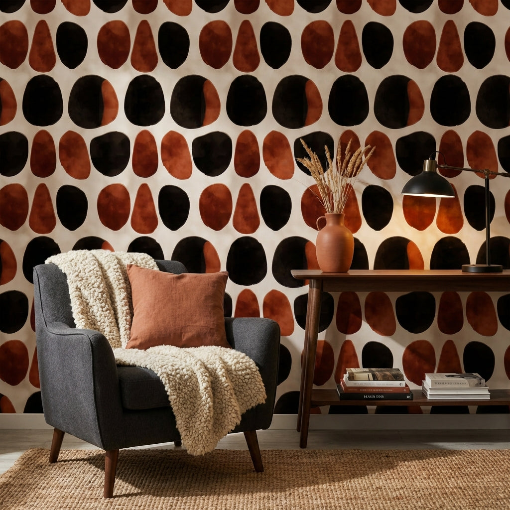 Abstract Wallpaper Organic Shapes Removable Terracotta Wall Art