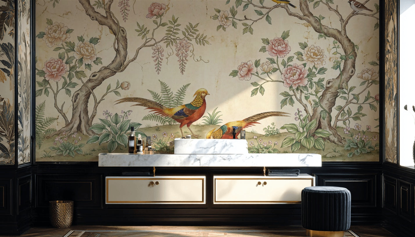 Chinoiserie Inspired Wallpaper Vintage Floral Birds Wall Mural