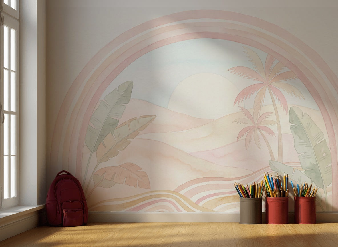Desert Landscape Wallpaper Pastel Rainbow Arch Removable Wall Decor