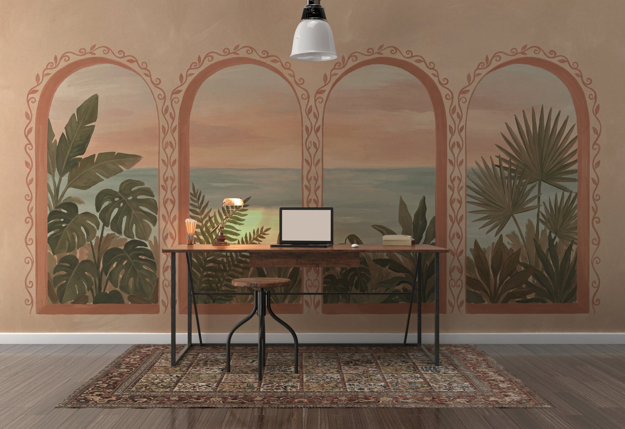 Coastal Landscape Wallpaper Arched Windows Mediterranean Wall Mural
