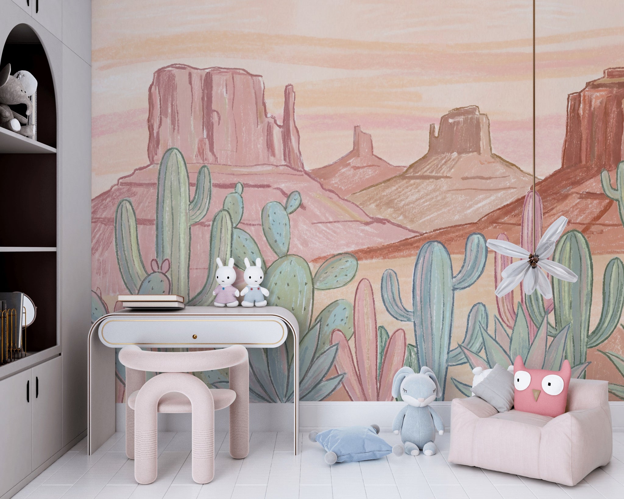 Pastel Desert Wallpaper Southwestern Landscape Cactus Wall Mural
