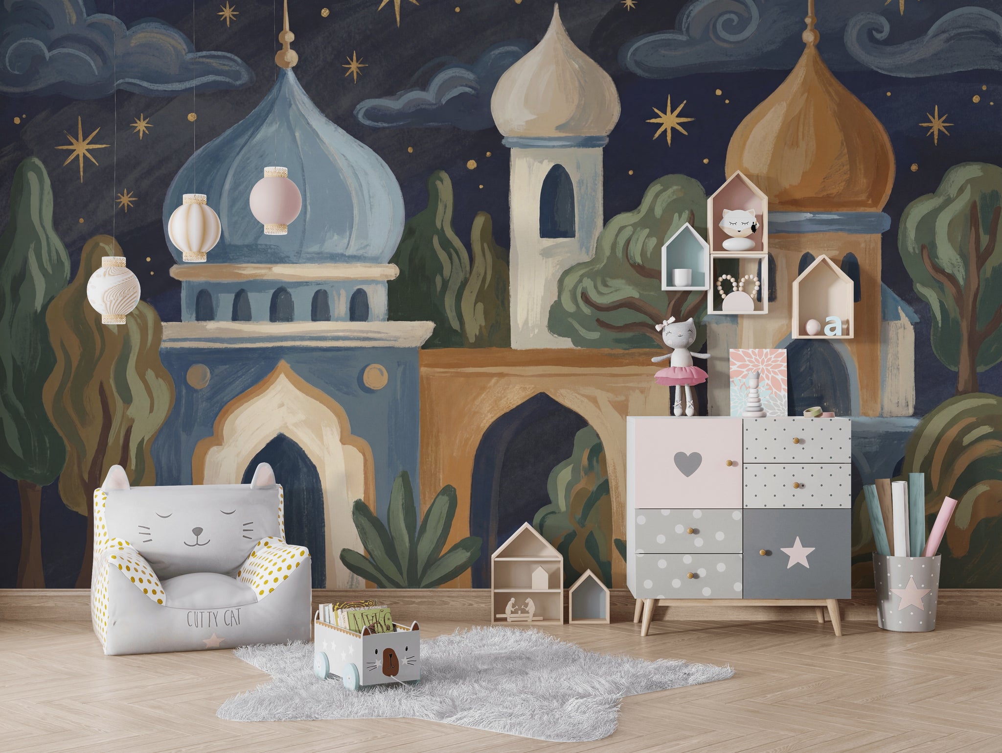 Onion Domes Wallpaper Dark Night Sky Starry Wall Mural