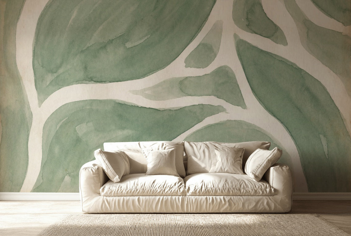 Muted Green Wallpaper Abstract Nature Wall Mural