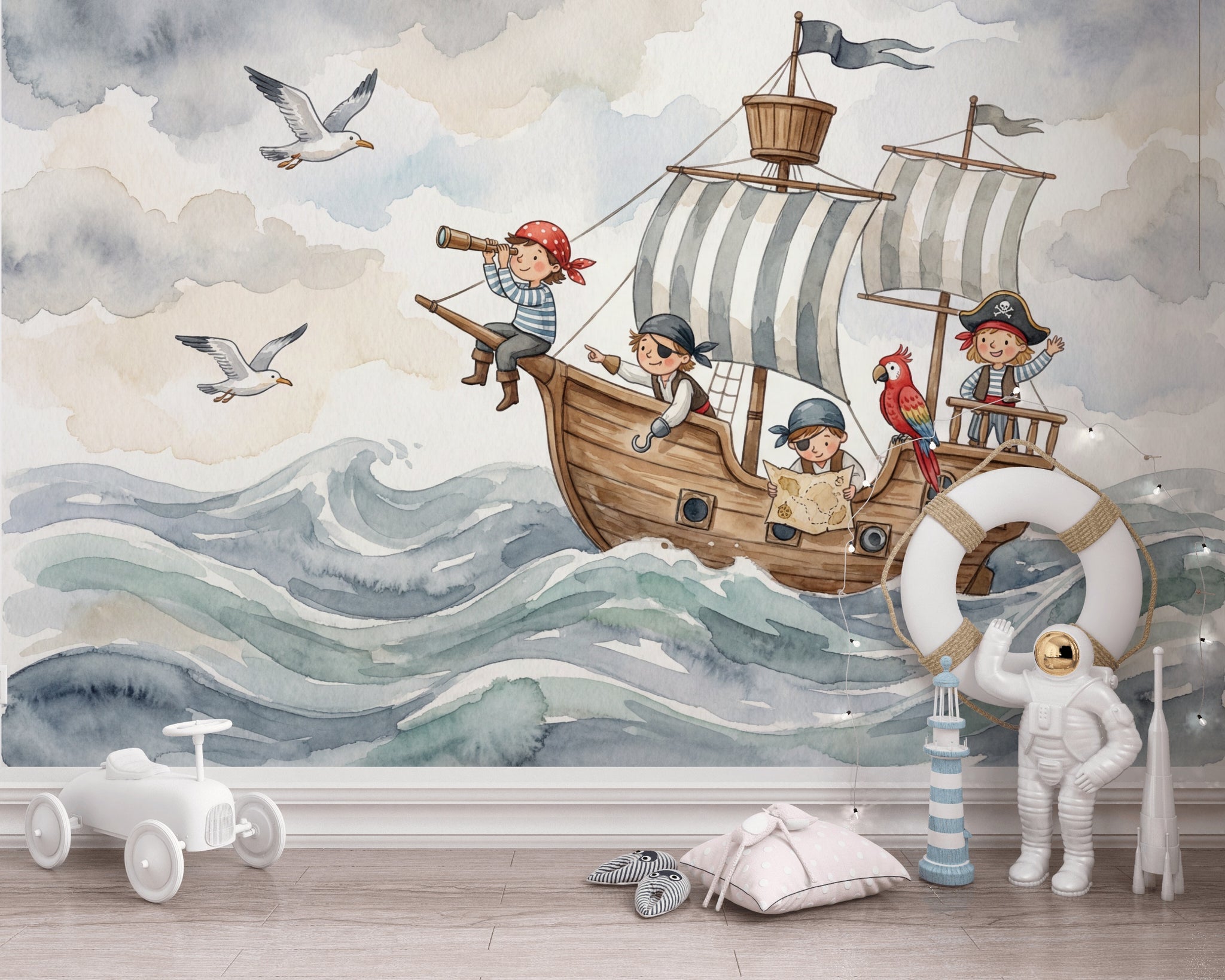 Pirate Adventure Wallpaper Children Whimsical Wall Mural