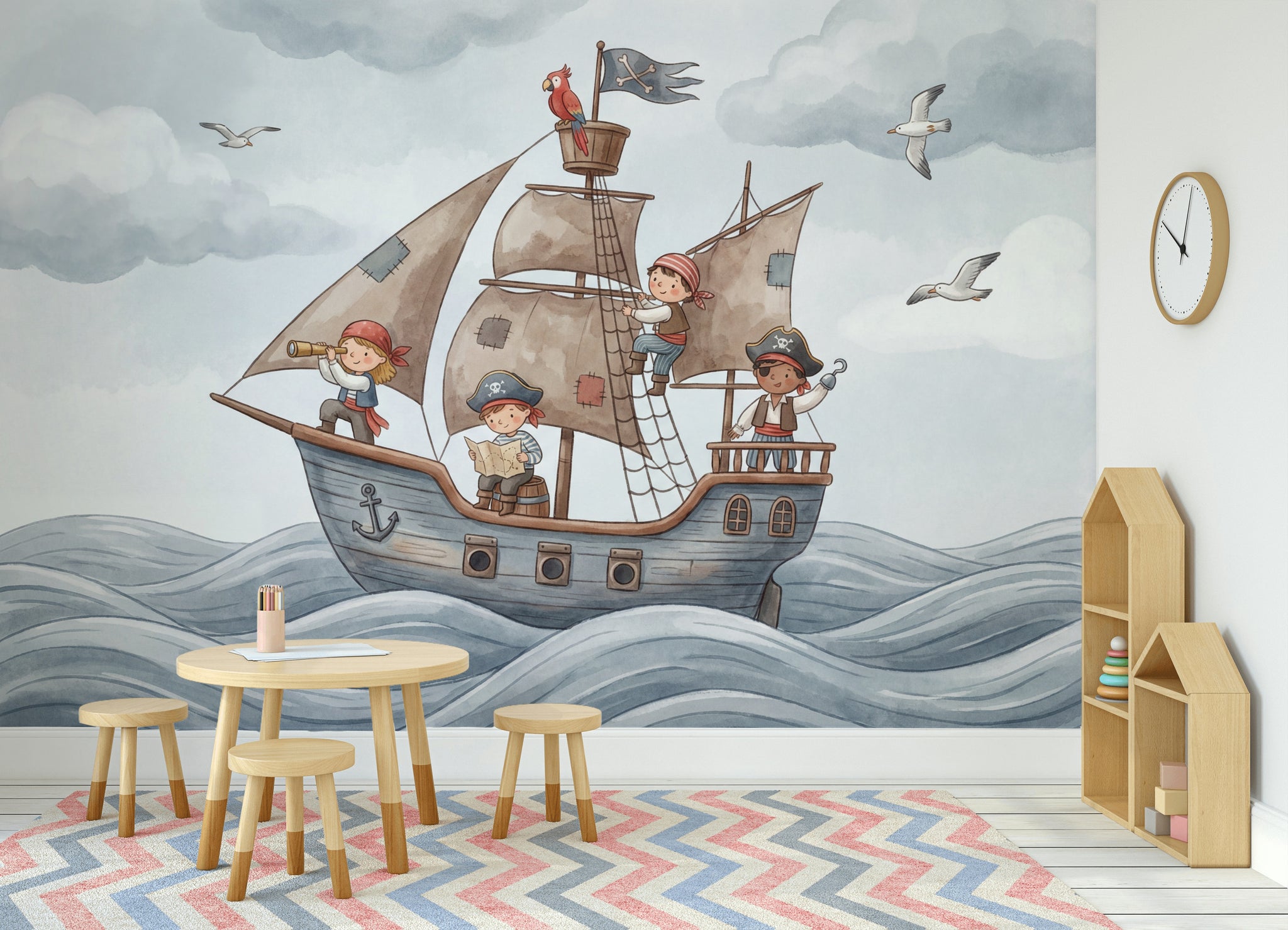 Pirate Ship Wallpaper Children Nautical Wall Decor