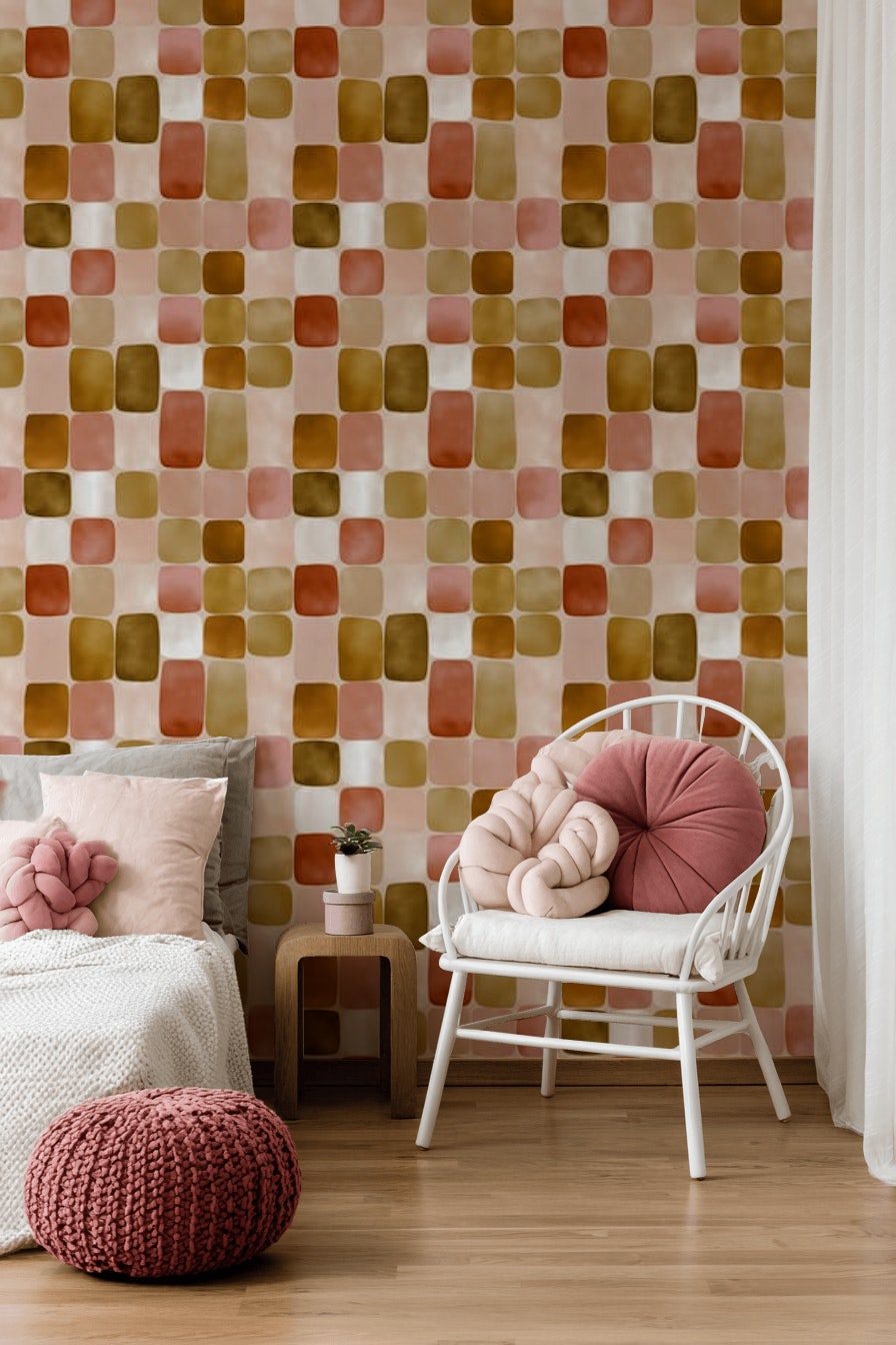 Mid-Century Modern Wallpaper Retro Removable Geometric Wall Art
