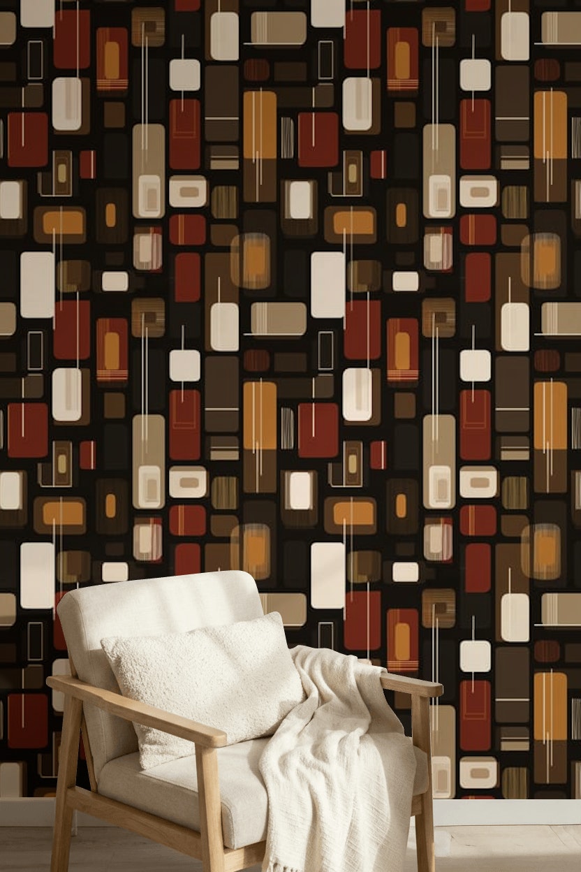 Mid Century Modern Wallpaper Retro Geometric Removable Wall Decor