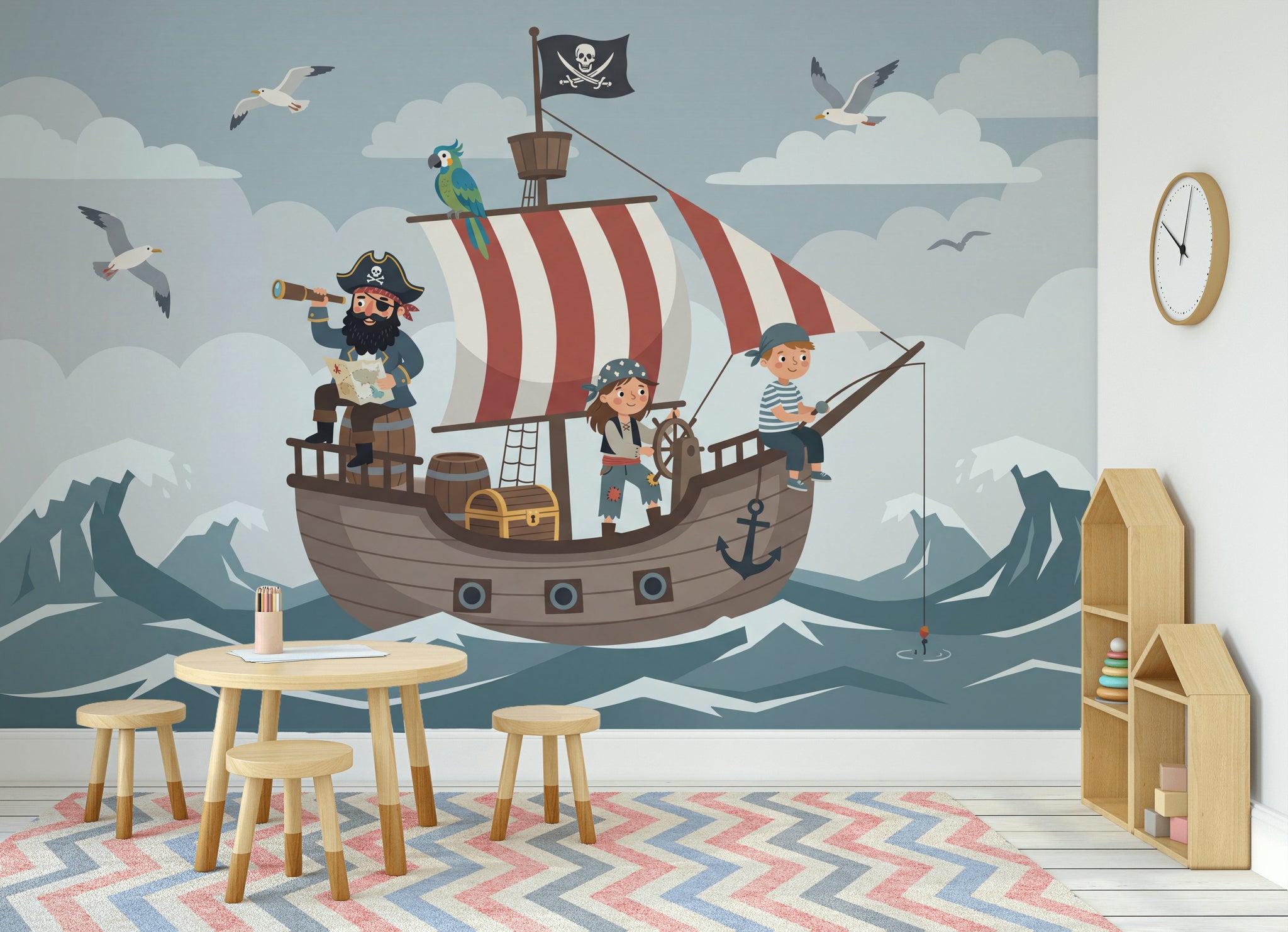 Pirate Ship Wallpaper Kids Ocean Adventure Wall Mural