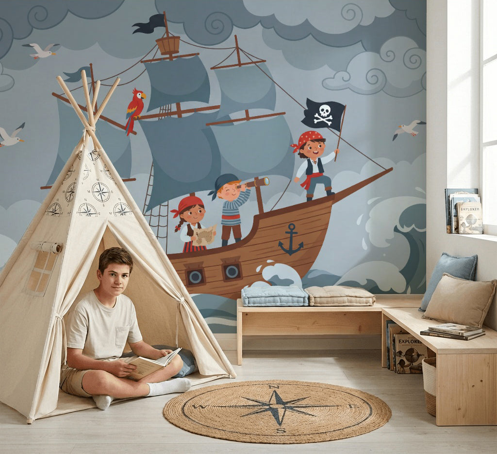 Pirate Adventure Wallpaper Ship Cartoon Wall Mural