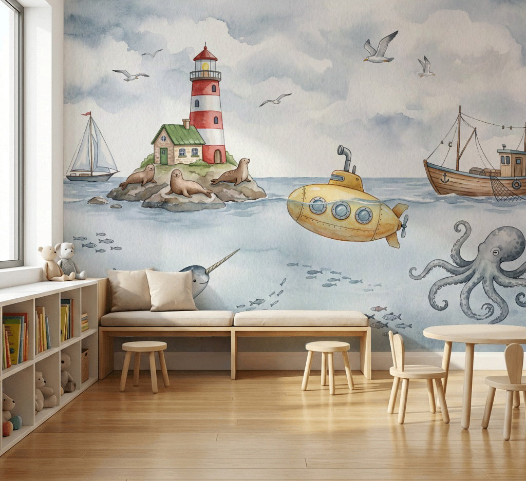 Lighthouse Wallpaper Submarine Ocean Wall Decor