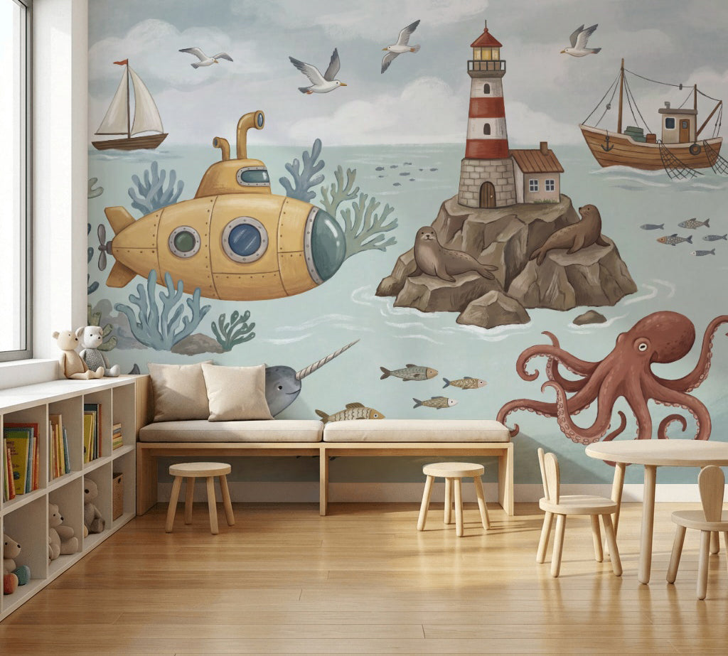 Cloudy Sky Wallpaper Blue Nautical Wall Mural