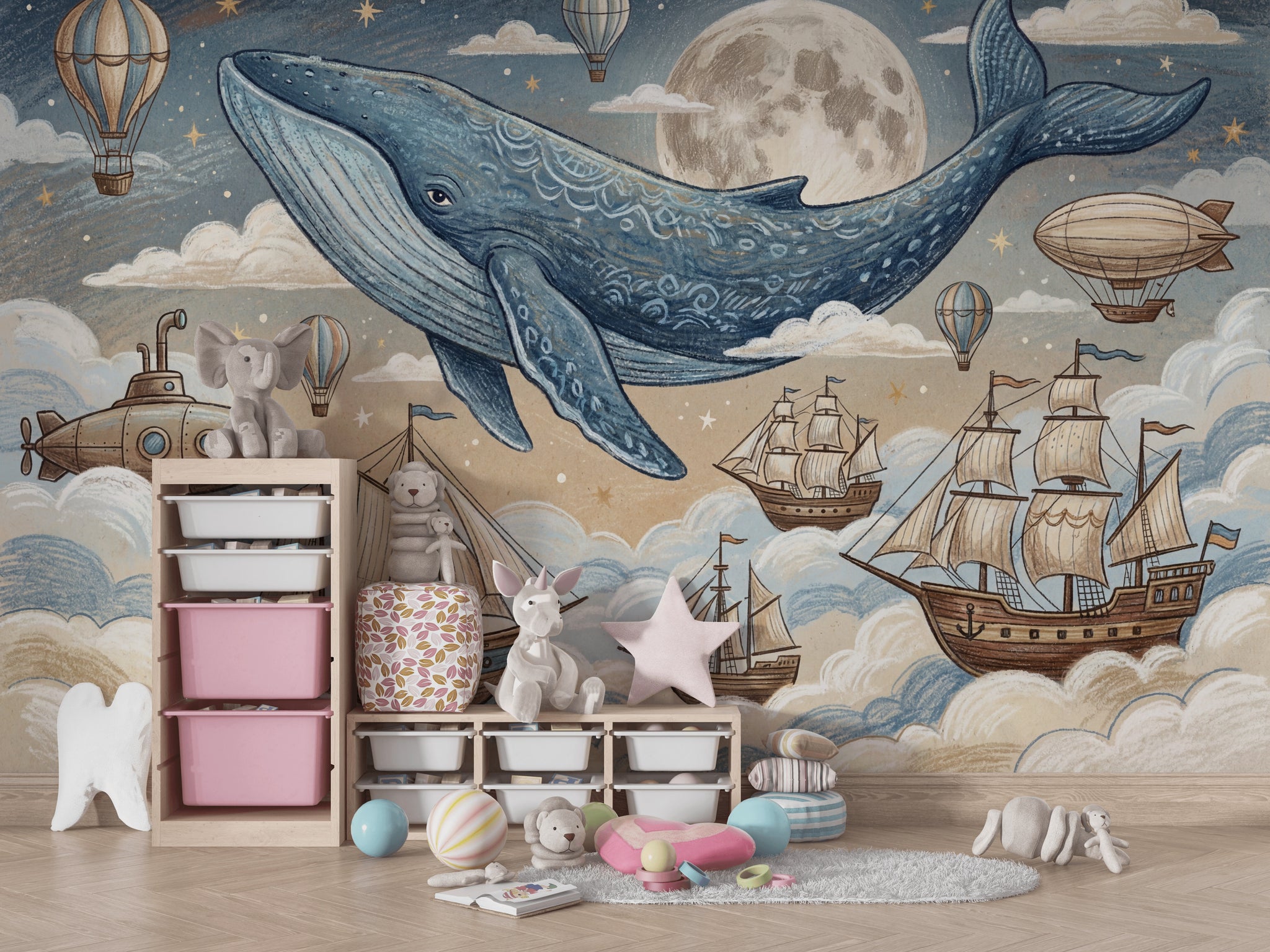 Whale Wallpaper Fantasy Nautical Wall Mural