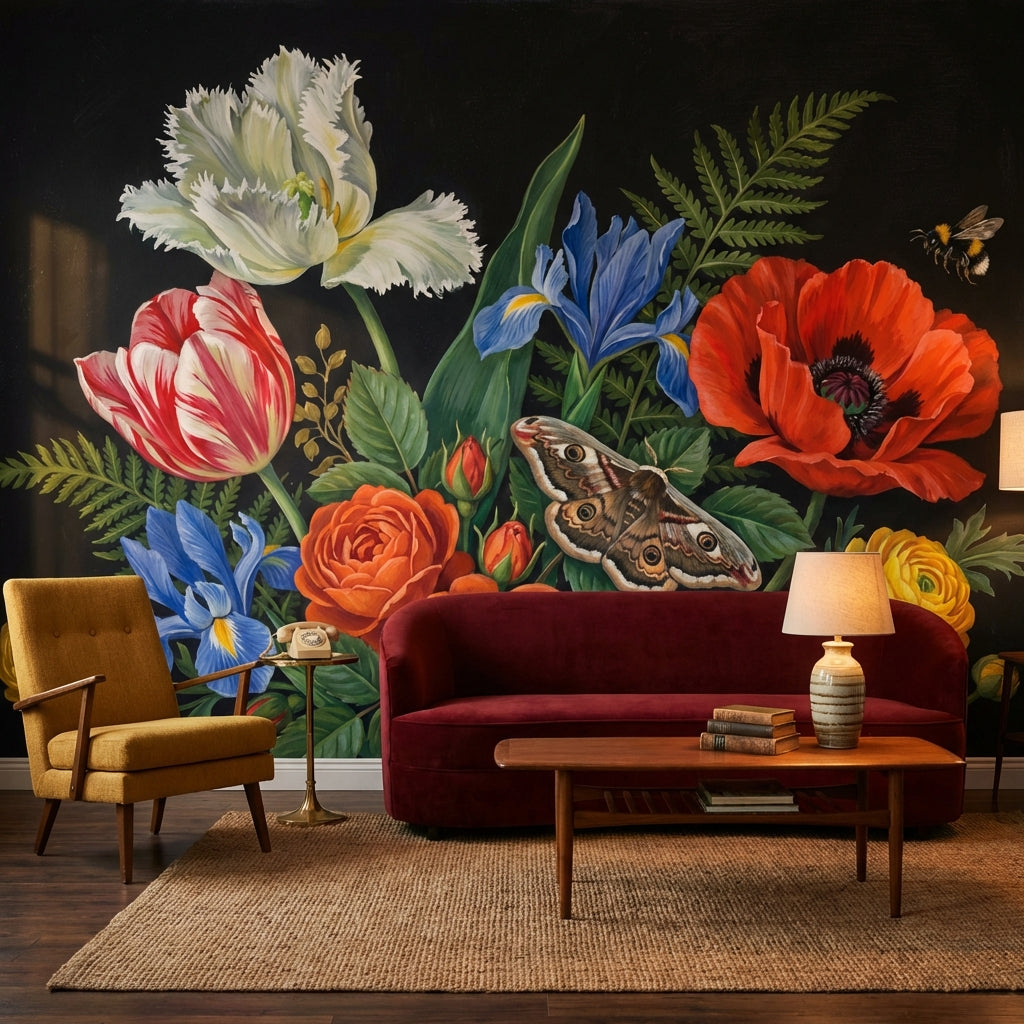 Dark Floral Wallpaper Moody Botanical Romantic Garden Wall Mural