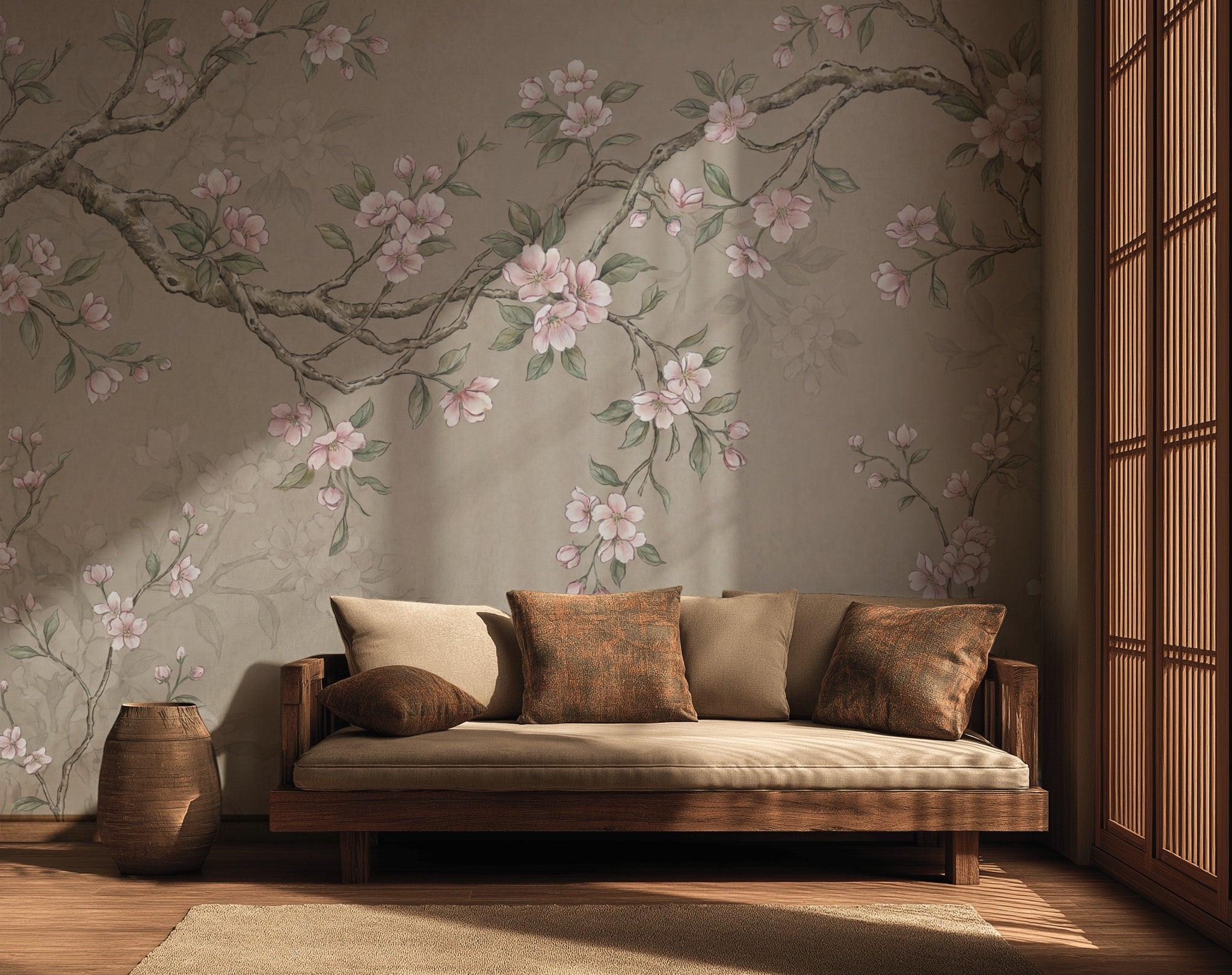 Cherry Blossom Wallpaper Sakura Branches Watercolor Botanical Wall Mural