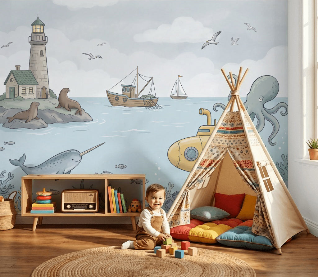Lighthouse Wallpaper Nautical Underwater Wall Mural