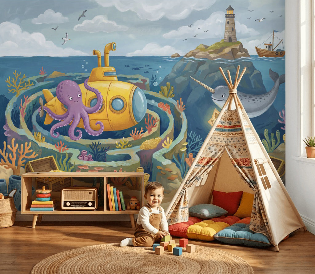 Underwater Wallpaper Submarine Octopus Wall Mural